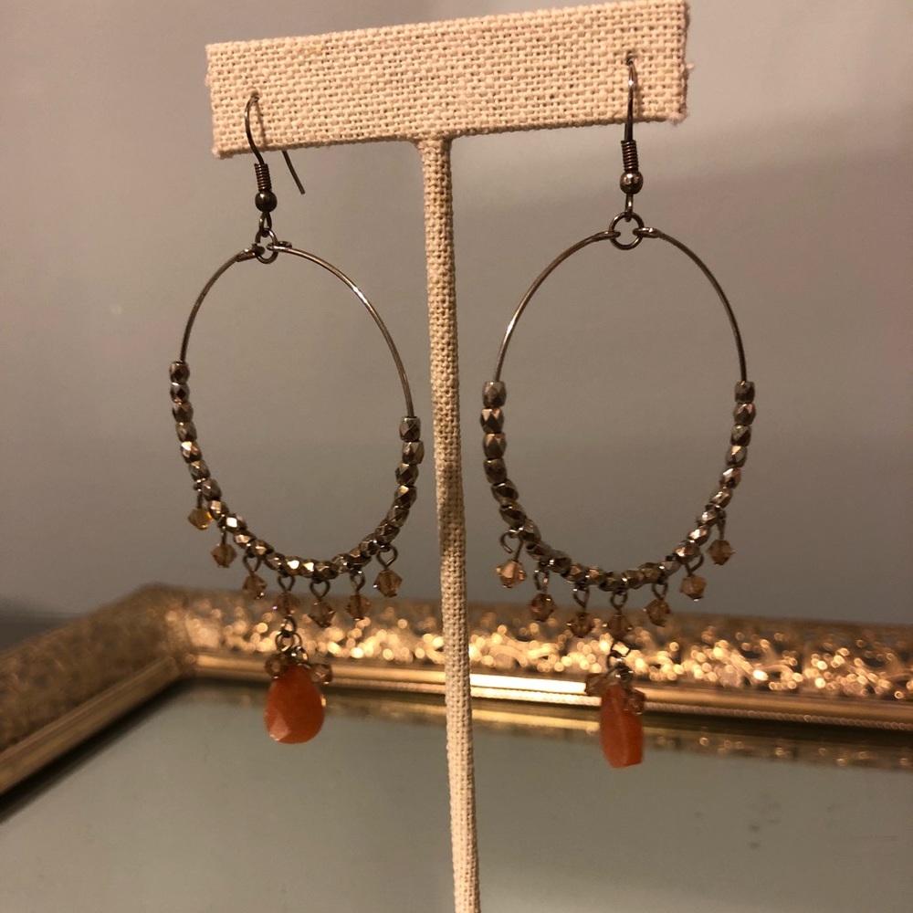 Gold and coral hoop earrings